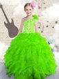 Sweet One Shoulder Neckline Beading and Ruffles Girls Pageant Dresses Sleeveless Lace Up