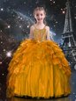 Low Price Ruffled Halter Top Sleeveless Lace Up Kids Pageant Dress Orange Organza