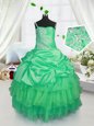 Apple Green Strapless Lace Up Beading and Ruffled Layers and Pick Ups Little Girl Pageant Dress Sleeveless