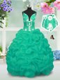 Charming Sleeveless Taffeta Floor Length Lace Up Girls Pageant Dresses in Turquoise for with Beading and Pick Ups