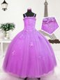 Unique Lilac Spaghetti Straps Zipper Beading and Appliques Little Girls Pageant Dress Sleeveless
