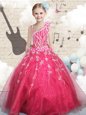 Floor Length Ball Gowns Sleeveless Red Pageant Gowns For Girls Lace Up