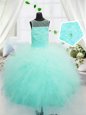 Charming Lavender Lace Up Straps Beading and Ruffles Little Girls Pageant Dress Tulle Sleeveless