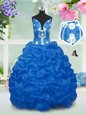 Floor Length Aqua Blue Little Girl Pageant Dress Taffeta Sleeveless Beading and Pick Ups