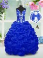 Royal Blue Ball Gowns Beading and Pick Ups Little Girl Pageant Dress Lace Up Taffeta Sleeveless Floor Length