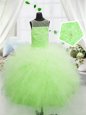 Customized Scoop Beading and Appliques Little Girl Pageant Dress Yellow Green Zipper Sleeveless Floor Length