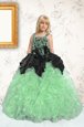 Floor Length Apple Green Little Girls Pageant Dress Organza Sleeveless Appliques and Pick Ups
