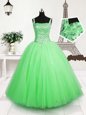 Sequins Ball Gowns Little Girls Pageant Gowns Apple Green Straps Tulle Sleeveless Floor Length Lace Up