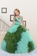 Low Price Floor Length Aqua Blue Little Girls Pageant Dress Wholesale Halter Top Sleeveless Lace Up
