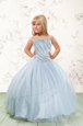 Floor Length Ball Gowns Sleeveless Baby Blue Little Girls Pageant Gowns Lace Up