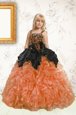 Orange Straps Neckline Beading and Pick Ups Little Girls Pageant Dress Wholesale Sleeveless Lace Up