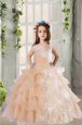 Elegant Organza Square Sleeveless Zipper Lace and Ruffled Layers Kids Pageant Dress in Champagne