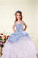 Hot Sale Turquoise Satin Lace Up Little Girl Pageant Dress Sleeveless Floor Length Beading and Appliques and Pick Ups