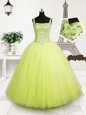 Sequins Ruffled Ball Gowns Little Girls Pageant Dress Blue Sweetheart Organza Sleeveless Floor Length Lace Up