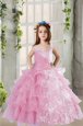 Beautiful Sleeveless Lace Up Floor Length Lace and Ruffled Layers Little Girls Pageant Gowns