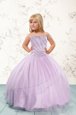 High Class Lilac Lace Up Strapless Beading Little Girls Pageant Gowns Tulle Sleeveless