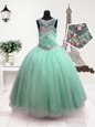 Scoop Turquoise Organza Zipper Pageant Gowns For Girls Sleeveless Floor Length Beading