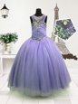 Lavender Zipper Little Girl Pageant Dress Beading Sleeveless Floor Length