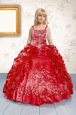 Pick Ups Ball Gowns Little Girl Pageant Gowns Red Spaghetti Straps Satin Sleeveless Floor Length Lace Up