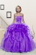Classical Lavender Organza Lace Up Sweetheart Sleeveless Floor Length Child Pageant Dress Beading and Pick Ups