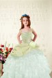 Ruffled Floor Length Ball Gowns Sleeveless Yellow Green Little Girls Pageant Dress Lace Up
