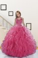 Floor Length Pink Little Girl Pageant Dress Halter Top Sleeveless Lace Up