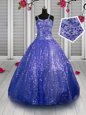 Enchanting Straps Sleeveless Sequined Little Girls Pageant Gowns Beading and Sequins Lace Up