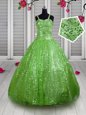 Trendy Beading and Sequins Kids Pageant Dress Apple Green Lace Up Sleeveless Floor Length