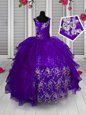 Green Lace Up Little Girls Pageant Dress Wholesale Beading and Appliques and Pick Ups Sleeveless Floor Length