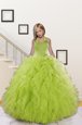Best Organza Halter Top Sleeveless Lace Up Beading and Ruffles Little Girl Pageant Gowns in Olive Green