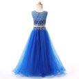 Fashionable Blue Scoop Neckline Beading Flower Girl Dresses Sleeveless Lace Up
