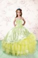 Trendy Light Yellow Sleeveless Floor Length Lace and Ruffled Layers Lace Up Child Pageant Dress