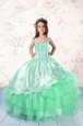 Satin Straps Sleeveless Lace Up Beading and Appliques and Pick Ups Little Girls Pageant Gowns in Aqua Blue