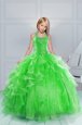 Beauteous Ball Gowns Kids Formal Wear Green Halter Top Organza Sleeveless Floor Length Lace Up
