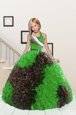 Halter Top Apple Green and Chocolate Ball Gowns Beading and Ruffles Child Pageant Dress Lace Up Fabric With Rolling Flowers Sleeveless Floor Length