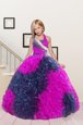 Customized Halter Top Hot Pink Sleeveless Floor Length Beading and Ruffles Lace Up Girls Pageant Dresses