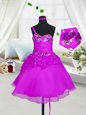 Fuchsia Sweetheart Lace Up Beading and Hand Made Flower Kids Formal Wear Sleeveless