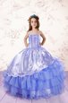 Amazing Ruffled Floor Length Ball Gowns Sleeveless Baby Blue Little Girls Pageant Dress Wholesale Lace Up