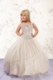 Champagne Strapless Neckline Beading Little Girls Pageant Gowns Sleeveless Lace Up