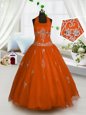 Adorable Halter Top Tulle Sleeveless Floor Length Little Girl Pageant Gowns and Appliques
