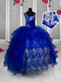 New Arrival Sleeveless Organza Floor Length Lace Up Pageant Gowns For Girls in Green for with Beading and Ruffles