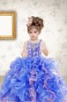 Sleeveless Lace Up Floor Length Beading and Ruffles and Sequins Kids Pageant Dress