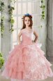 Custom Fit Baby Pink Ball Gowns Lace and Ruffled Layers Kids Formal Wear Lace Up Organza Sleeveless Floor Length