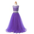 Customized Scoop Sleeveless Organza Flower Girl Dress Beading Zipper