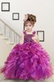 Excellent Mermaid Floor Length Lace Up Kids Formal Wear Fuchsia and In for Military Ball and Sweet 16 and Quinceanera with Beading and Ruffles