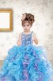 Sleeveless Floor Length Beading and Ruffles and Sequins Lace Up Kids Formal Wear with Multi-color
