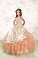 Fashionable Sleeveless Floor Length Embroidery and Ruffled Layers Lace Up Little Girls Pageant Dress with Orange Red