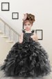 Latest Black Sleeveless Beading and Ruffles Floor Length Girls Pageant Dresses