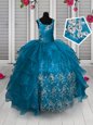 Trendy Straps Sleeveless Organza Girls Pageant Dresses Appliques and Ruffled Layers Lace Up