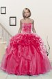 Hot Pink Lace Up Little Girl Pageant Dress Beading and Pick Ups Sleeveless Floor Length